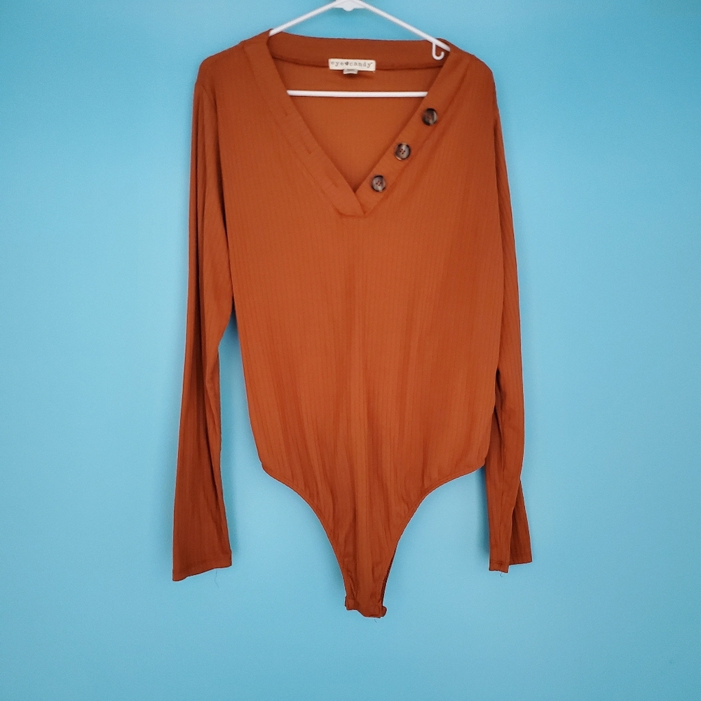 Eye Candy Bodysuit Size 2X Ribbed Long Sleeve